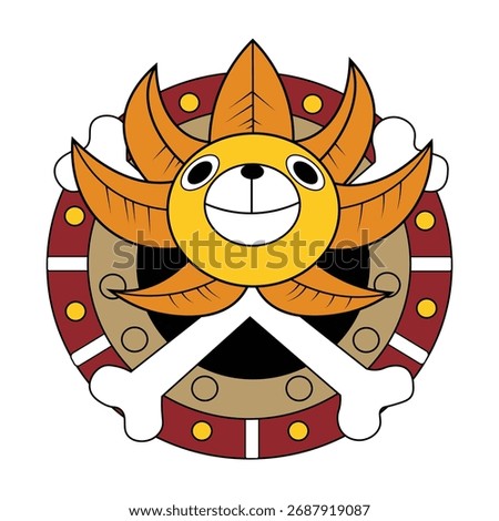 MAKASSAR, 9 OCTOBER 2025 : One Piece anime logo vector illustration design in the shape of a lion on a white background