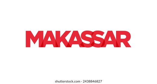 Makassar in the Indonesia emblem for print and web. Design features geometric style, vector illustration with bold typography in modern font. Graphic slogan lettering isolated on white background.