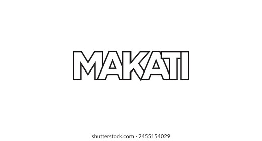 Emblema de Makati en Filipinas. El diseño presenta un estilo geométrico, Ilustración vectorial con tipografía audaz en un estilo moderno. La letra gráfica del eslogan.