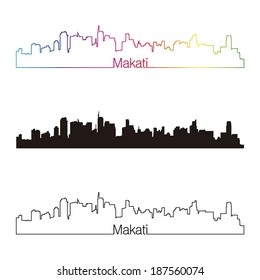 Makati skyline linear style with rainbow in editable vector file