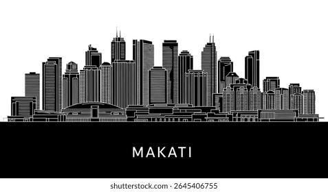 Makati Skyline Vector with Cityscape, and Philippines.