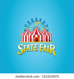 make a 3 statefair circus with a text logo and blue background