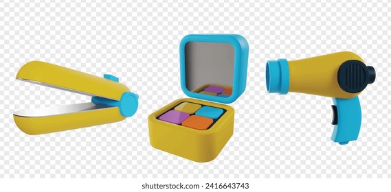 Make up 3d icons render clipart. Beauty vector illustration template.