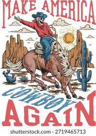 Faça América Cowboy Esqueleto equitação Bucking Horse ocidental Tipografia ilustração