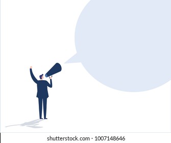 Make an announcement. Message business people concept
vector flat design illustration background.
Businessman communicates through a megaphone.