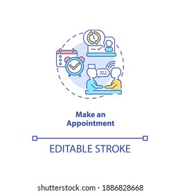 Make an appointment concept icon. Telemedical consultation steps. Planning doctor visit. Health care idea thin line illustration. Vector isolated outline RGB color drawing. Editable stroke