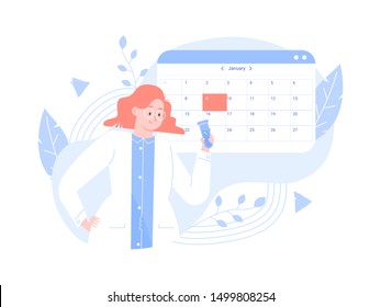 Make An Appointment With A Doctor. Routine Vaccination, Analyzes And Research. Patient Health Care, Online Consultation. Vector Flat Illustration.