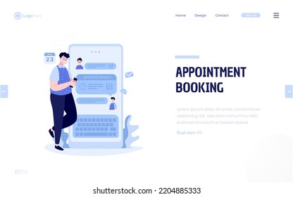 Make appointments with friends via mobile chat illustration on landing page