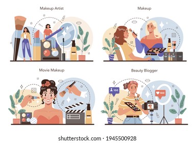 Make up artist concept set. Professional artist doing a beauty procedure