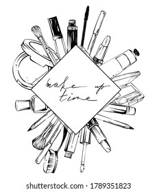 make up artist cosmetics banner, vector