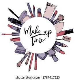 make up artist cosmetics banner, vector