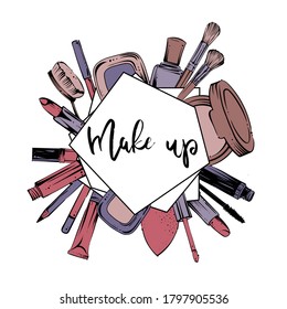 make up artist cosmetics banner, vector
