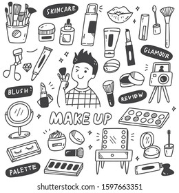 Make Up Artist Equipments in doodle style 