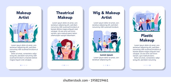 Make up artist mobile application banner set. Professional artist