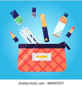 Make up bag with beauty objects for girl