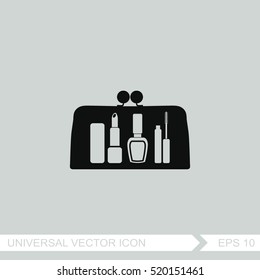 Make up bag with cosmetics vector icon. Ladies handbag sign.
