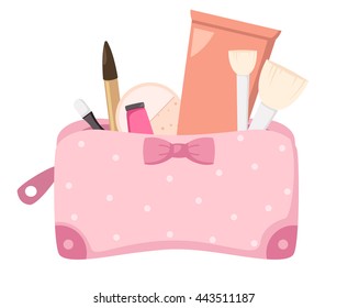 make up bag with cosmetics,illustration vector.