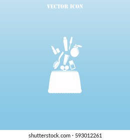 Make up bag with falling cosmetics vector  icon.