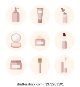 make up and beauty flat icon set
