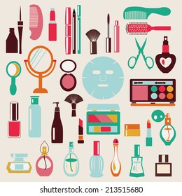 Make Up and Beauty Symbols Icon Set - Illustration  