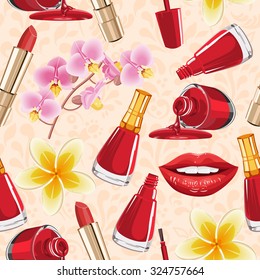 Make Up and Beauty Symbols seamless pattern