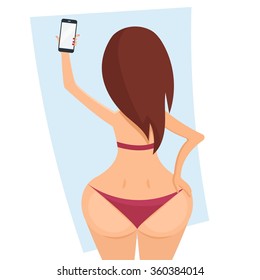 Make belfie photo pretty woman. New trend selfie. Vector Illustration