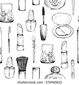 Make Up - Black And White Seamless Pattern With Hand-Drawn Accessories