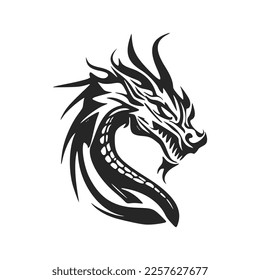 Make a bold statement with our striking black and white modern dragon head logo.