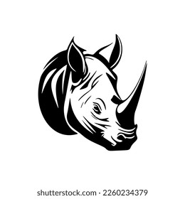 Make a bold statement with our striking black and white modern rhino head logo.