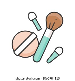 Make Up Brush, Eye Shadow Brushes And Powder Puff, Filled Outline Icon