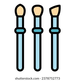 Make up brush icon outline vector. Cosmetic tool. Blush shadow color flat