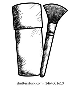 make up brush and pot drawing icon