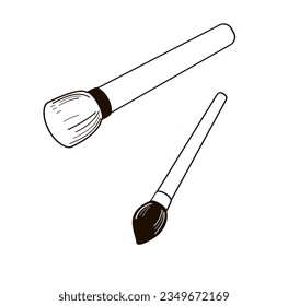 Make up brushes Black and white outline vector illustration