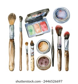 Make up brushes isolated vector . Different type of brush on white background