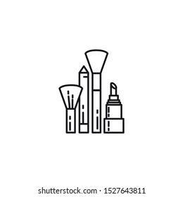 make up brushes and lipstick flat style icon vector illustration design