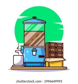 Tomar chocolate con ilustraciones de vectores de dibujos animados con dispensador de chocolate caliente. Concepto de icono del Día Mundial del Chocolate Vector Premium Aislado