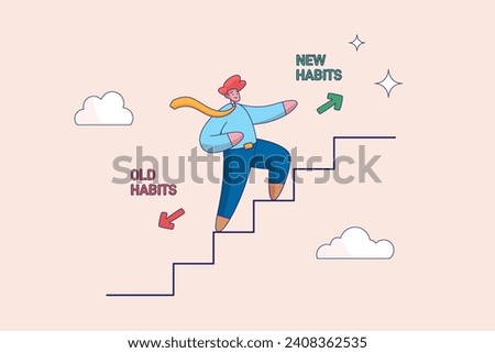 Make a choice concept. Businessman walking up stair to new habits way. Old Habits and new habits choice, Choose a new direction. Modern flat vector illustration.