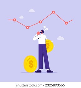 Hacer elección, concepto de decisión, el hombre de negocios hace una elección, piensa, analizando dos opciones, dudando, decidiendo, estableciendo prioridades, ilustración vectorial plana