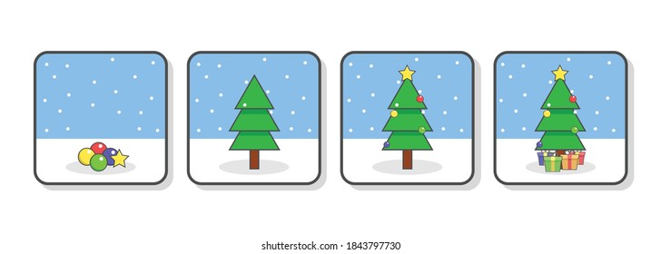 Da un paso en el árbol de Navidad. Árbol de Navidad con el vector de decoración más vector de regalo. 