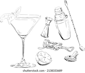 make a cocktail set.line art