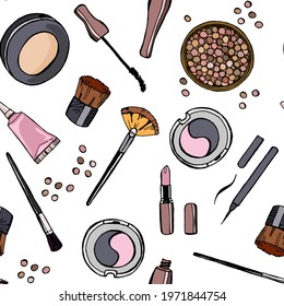 Make up collection vector seamless pattern design