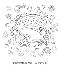 Make up Concept. Hand drawn cartoon doodle illustration. Beauty pattern. illustration for adult coloring book. Sketch for adult anti stress coloring book page with doodle and zentangle elements