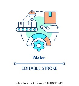 Make concept icon. Manufacture. Component of supply chain management abstract idea thin line illustration. Isolated outline drawing. Editable stroke. Arial, Myriad Pro-Bold fonts used
