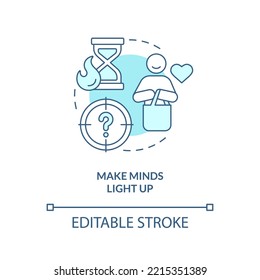 Make consumer minds light up turquoise concept icon. Improve customer emotions abstract idea thin line illustration. Isolated outline drawing. Editable stroke. Arial, Myriad Pro-Bold fonts used