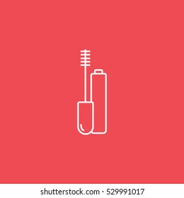 Make Up Cosmetic Brush Line Icon On Red Background
