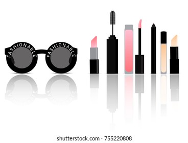 Make up Cosmetic and Fashion Sunglasses Background Illustration