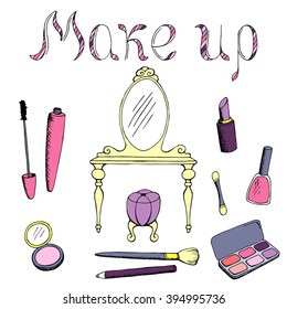 Make up cosmetic graphic art pink violet isolated illustration vector