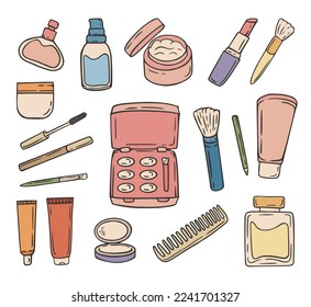 Make up Cosmetic Hand Drawn Doodle Vector Illustration