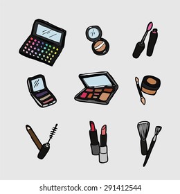 Make up or cosmetic set such as: powder, lipstick, lip-gross, blush-on, eyeshadow and mascara.