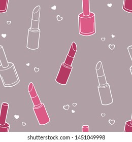 Make up cosmetics pink color seamless pattern sketch illustration vector